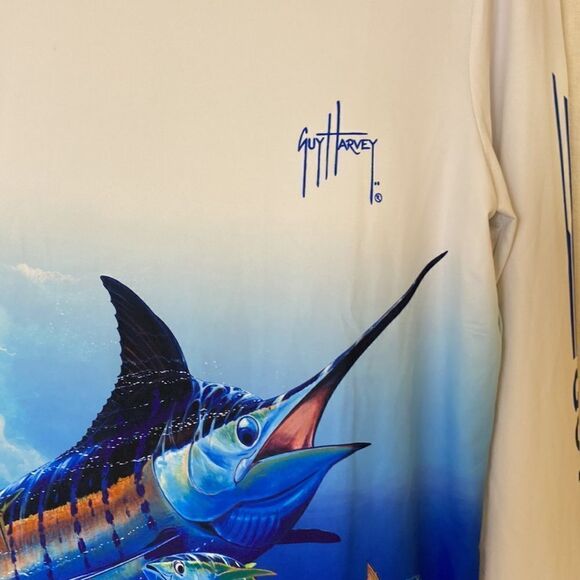 Guy Harvey White Fishing Shirt Graphic Front and Back Size Small - Picture 2 of 8